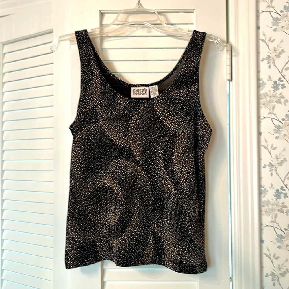 Dressy tank top, black white silver beige, Chico’s size 1.